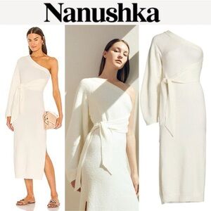 NANUSHKA Cedro Terry Knit One Off Shoulder Dress Creme M NWT 375$